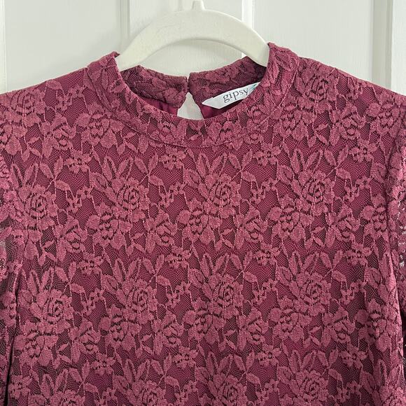 Lace Whimsigoth Sheath Dress Boho Bell Sleeves Red Burgundy Witchy Gypsy Size M - Picture 5 of 10